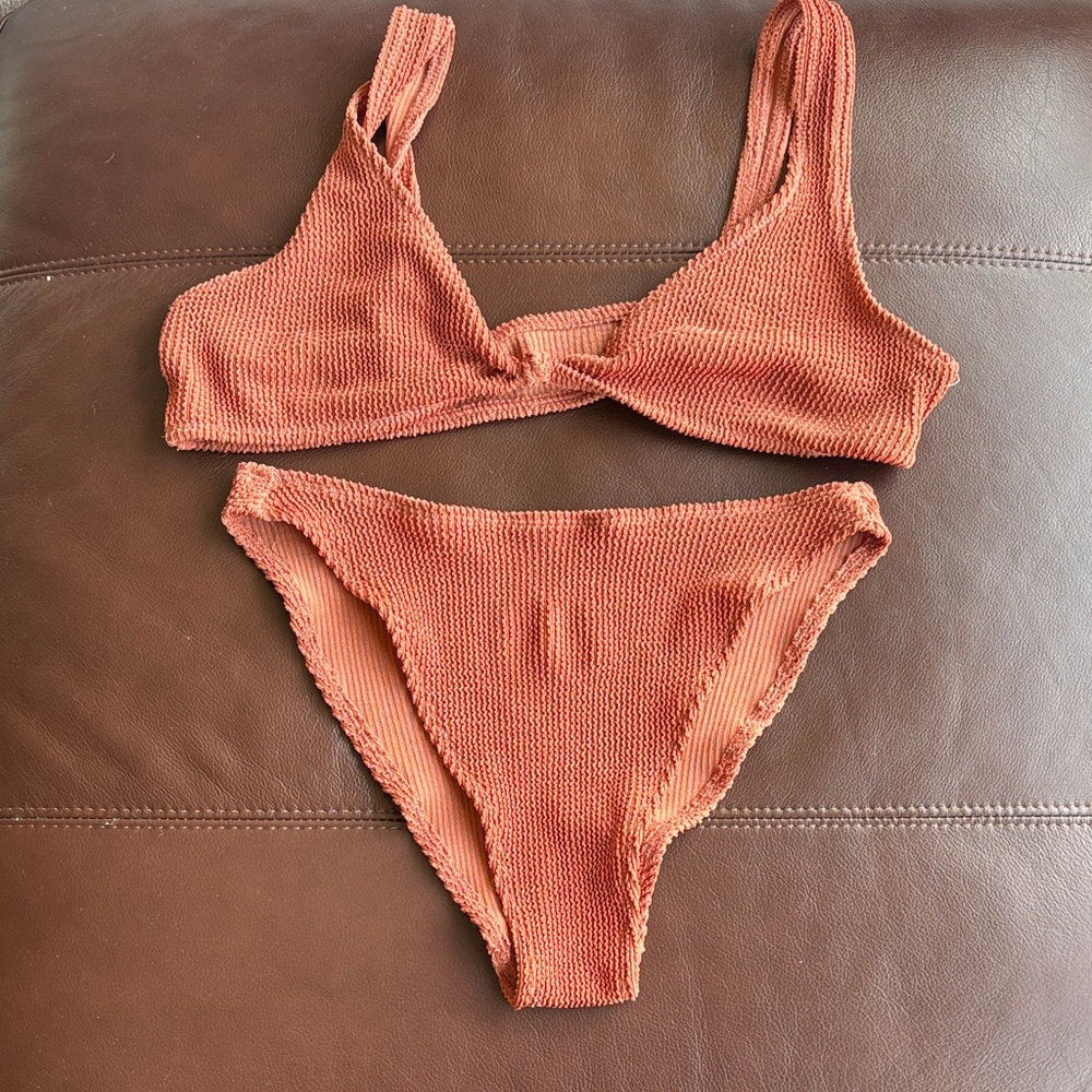 Skatie Rust Orange Textured Bikini Set